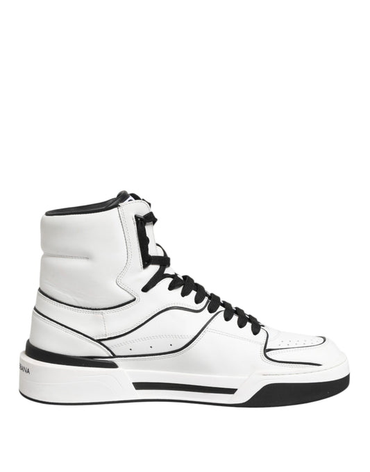 White Black Leather High Top Sneakers Shoes