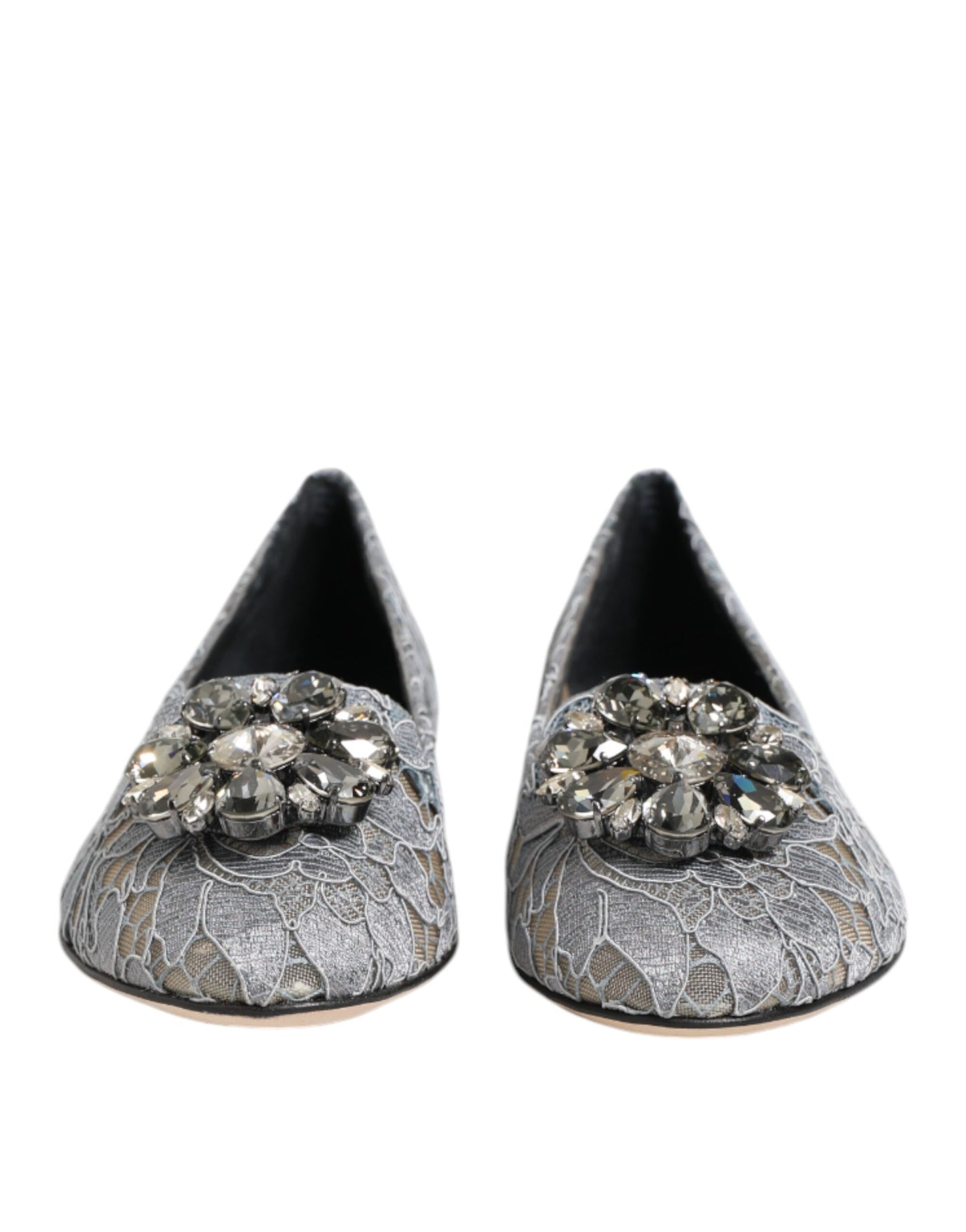 Gray Taormina Lace Crystals Flats Shoes