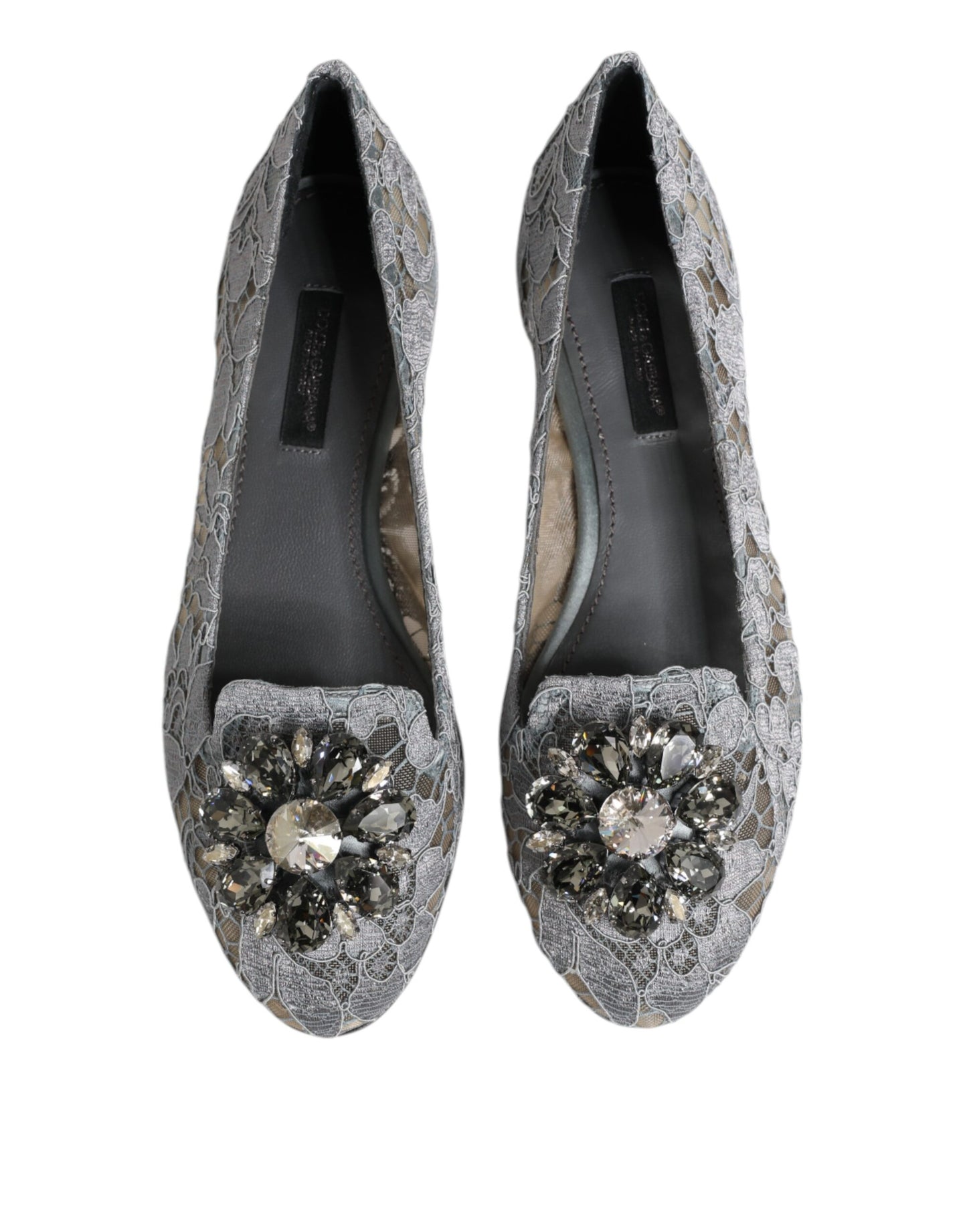 Gray Taormina Lace Crystals Flats Shoes
