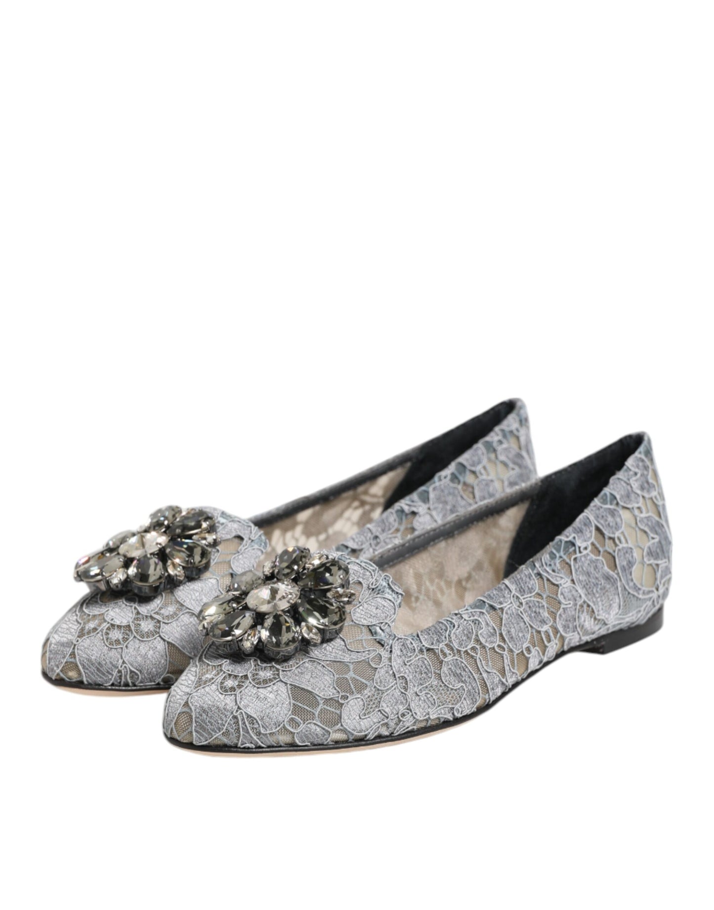 Gray Taormina Lace Crystals Flats Shoes