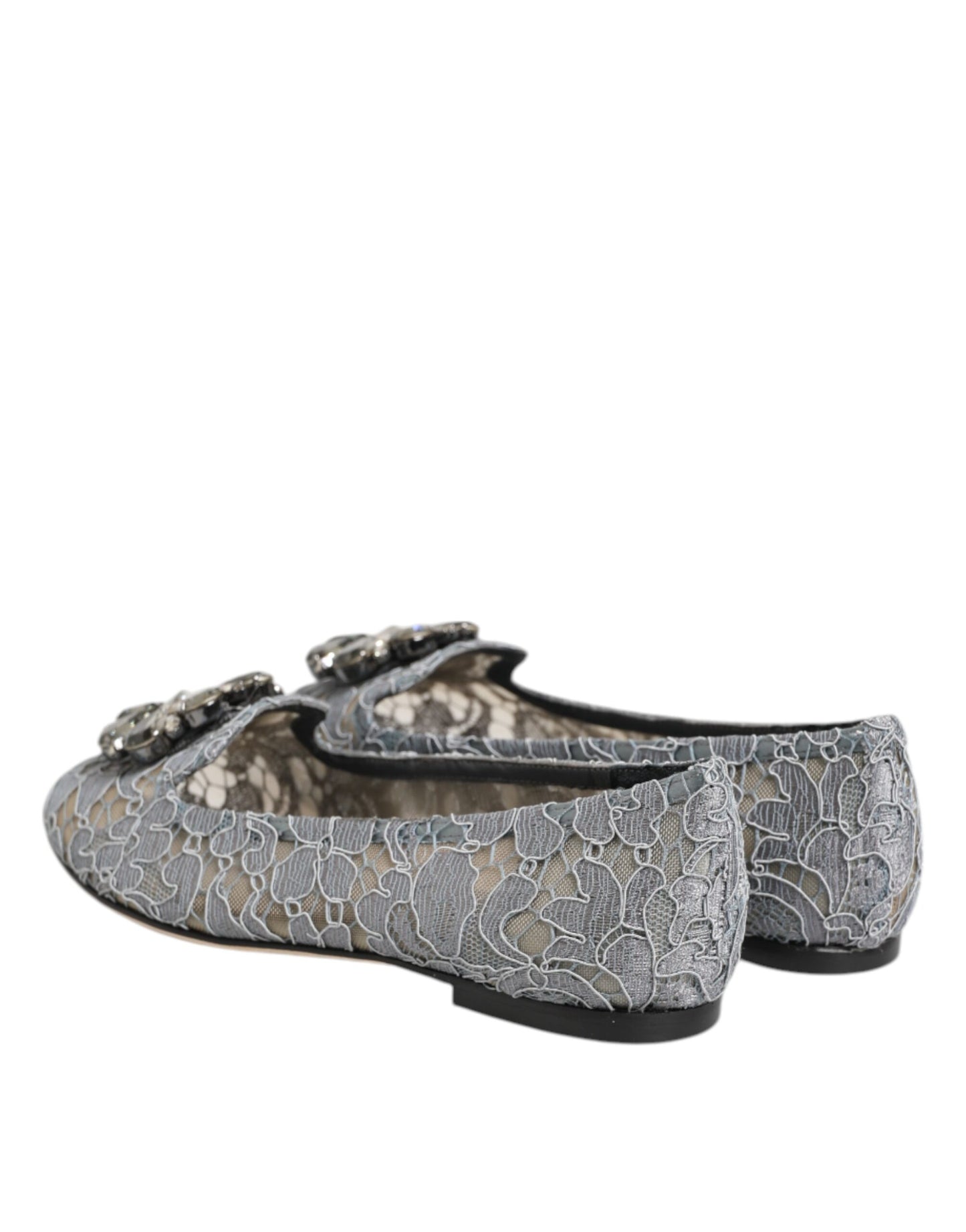 Gray Taormina Lace Crystals Flats Shoes