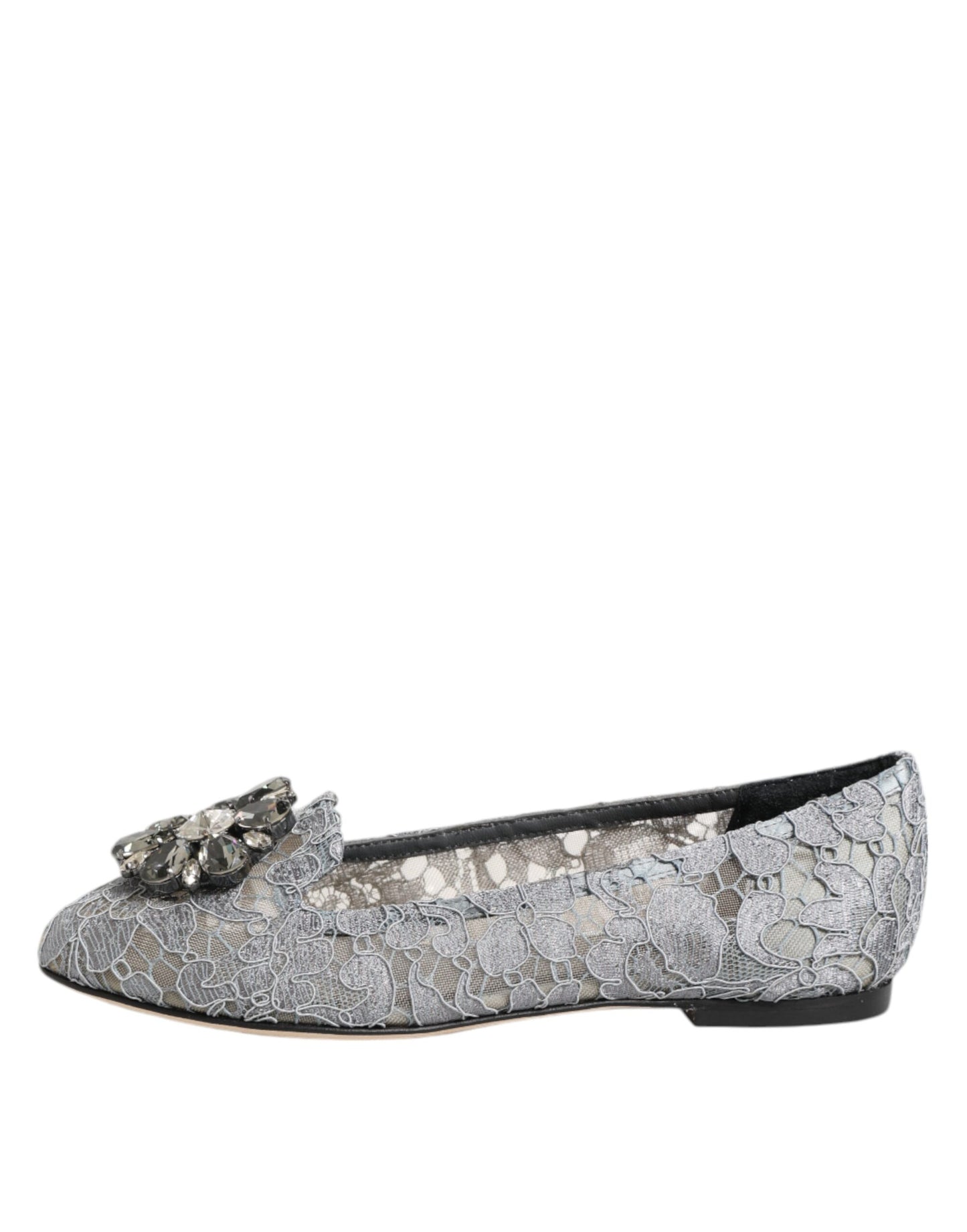 Gray Taormina Lace Crystals Flats Shoes