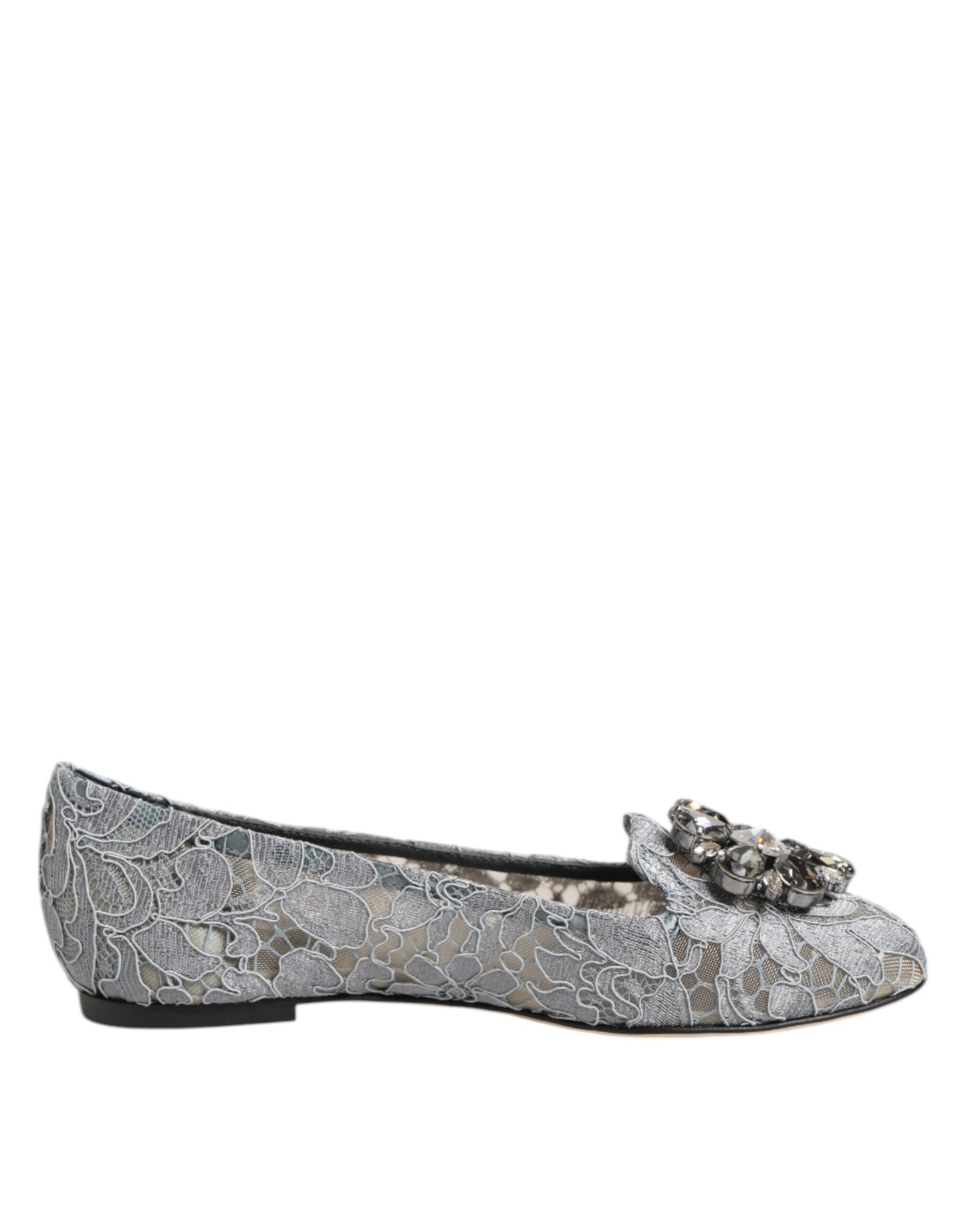 Gray Taormina Lace Crystals Flats Shoes