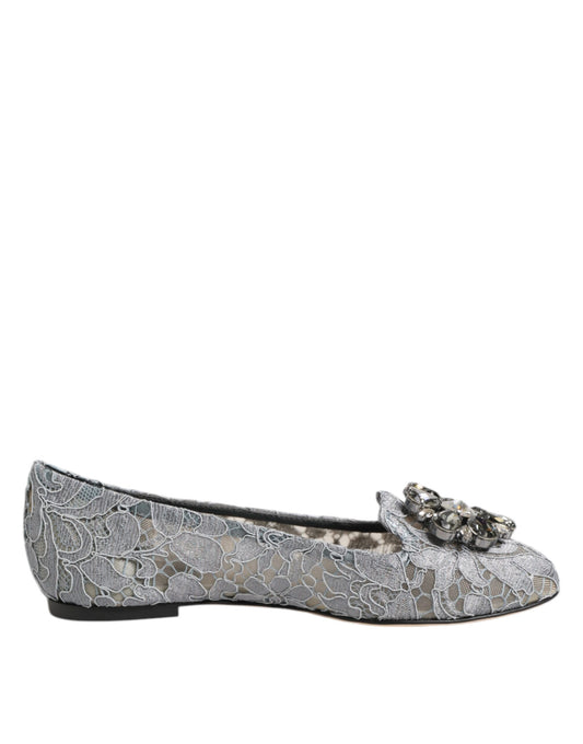 Gray Taormina Lace Crystals Flats Shoes