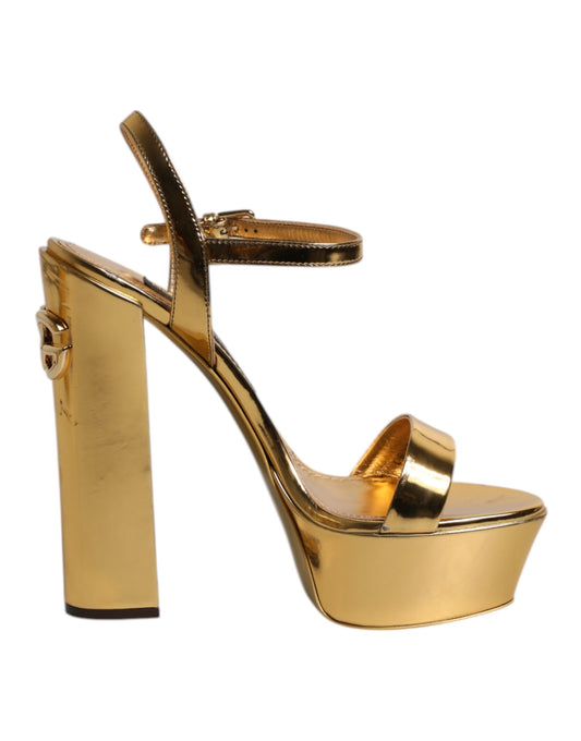 Gold Leather Platform Keira Sandals Shoes