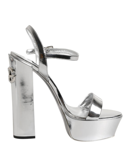 Silver Leather Platform Keira Sandals Shoes