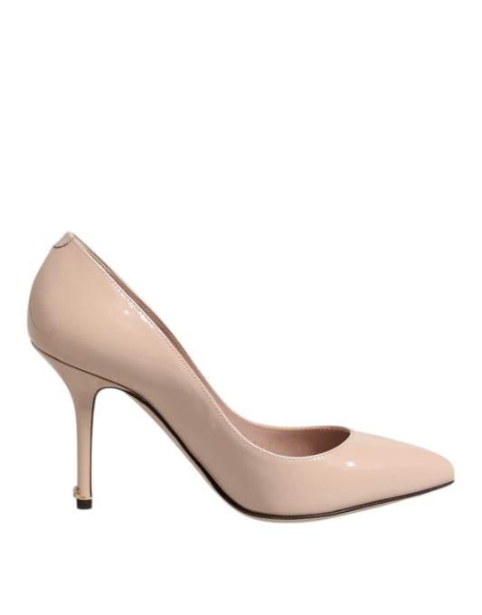 Beige Patent Leather Stiletto Heel Pumps Shoes