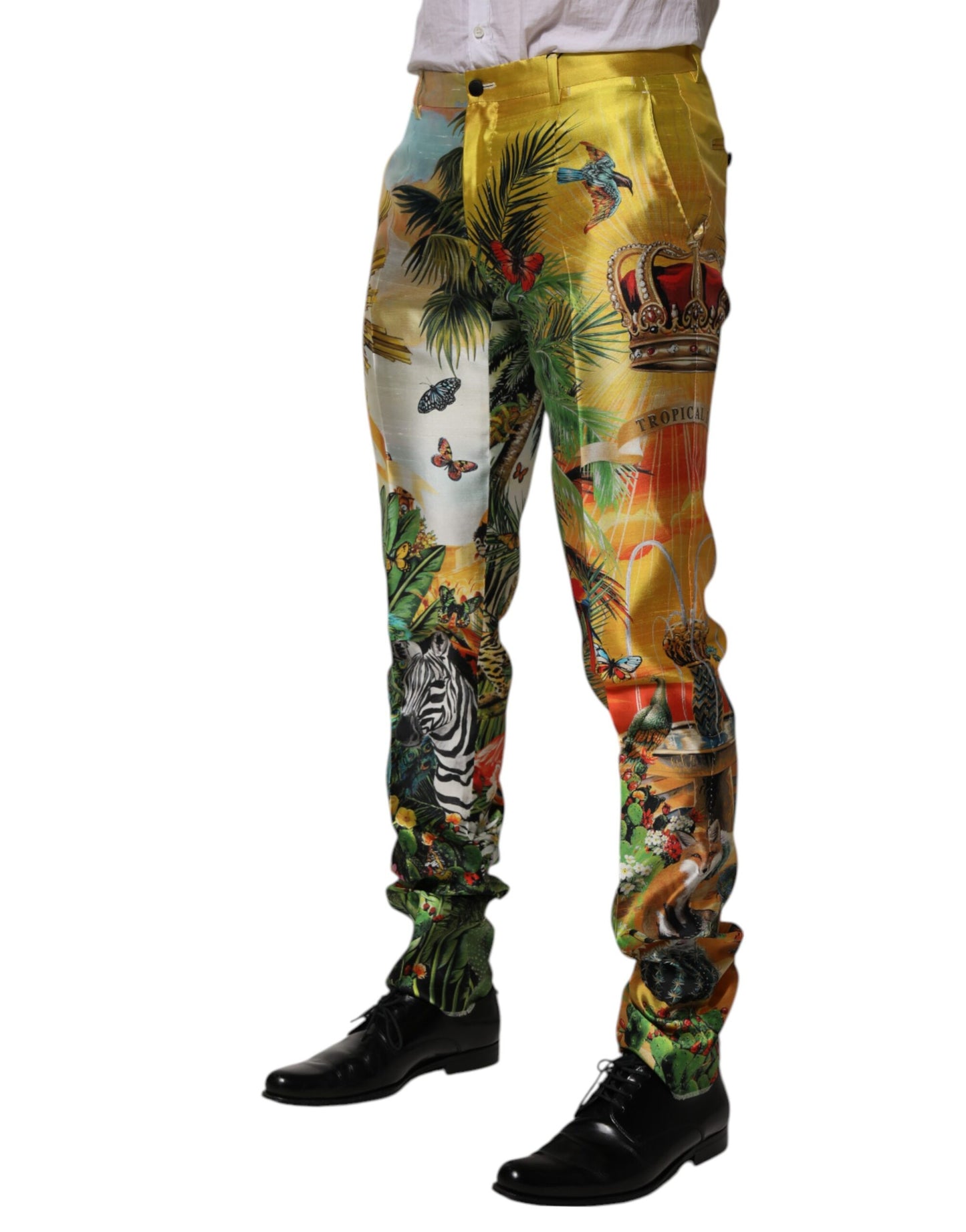 Multicolor Forest Print Silk Skinny Men Pants