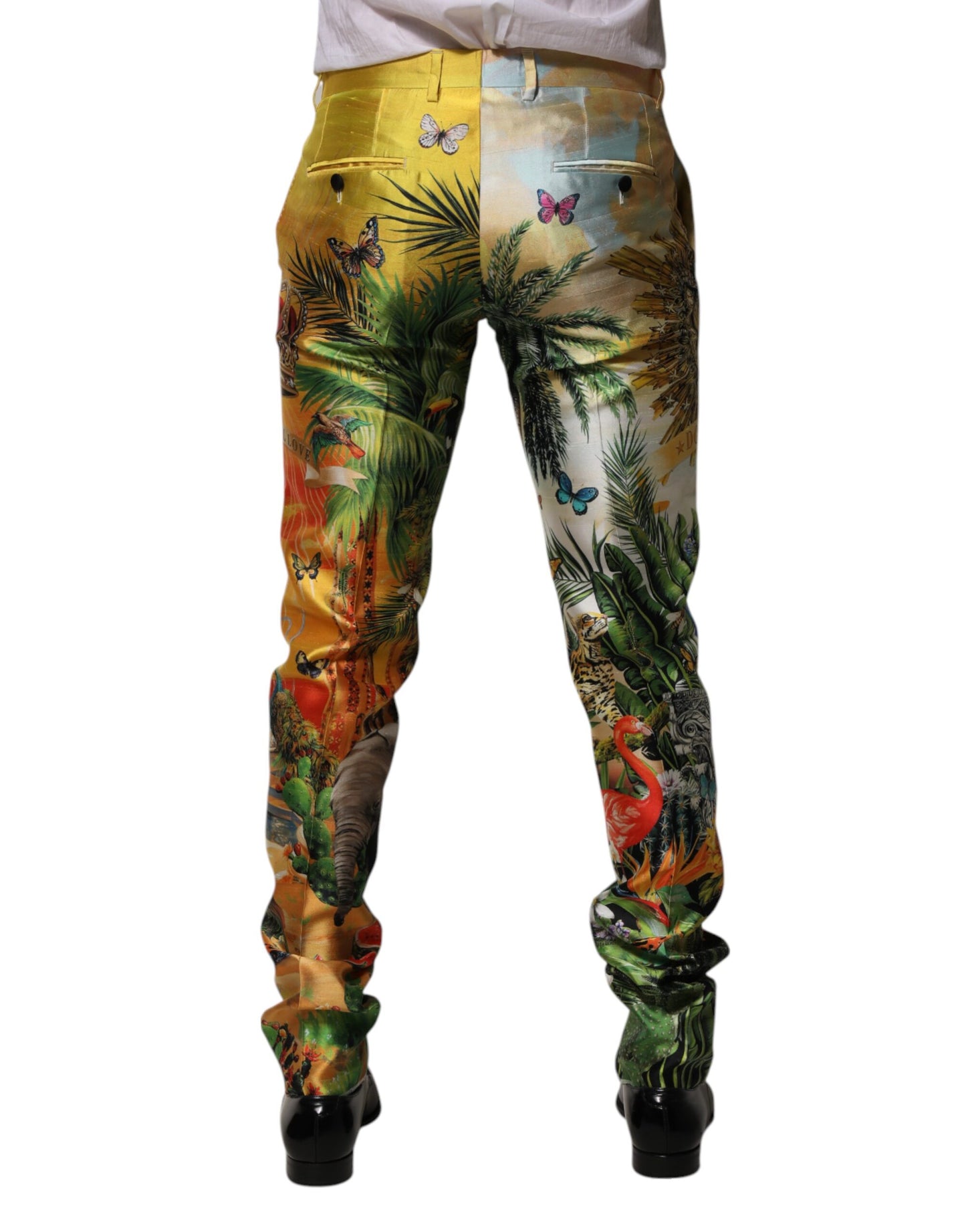 Multicolor Forest Print Silk Skinny Men Pants