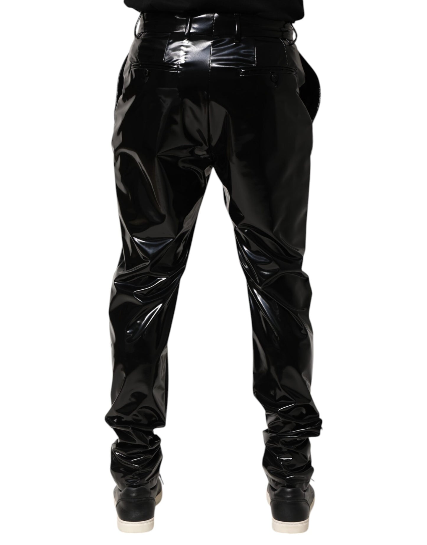 Dolce & Gabbana Black Polyester Mid Waist Men Trouser Pants
