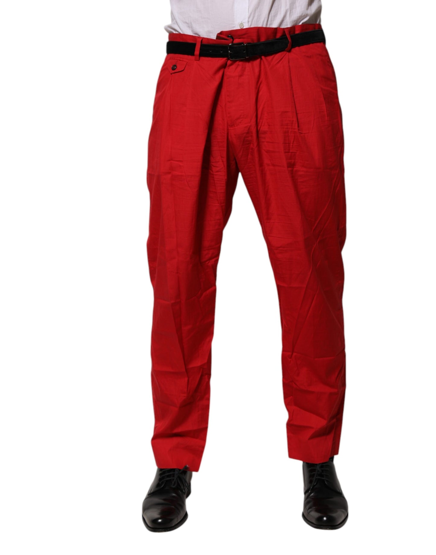 Red Cotton Pleated Men Formal Trouser Pants