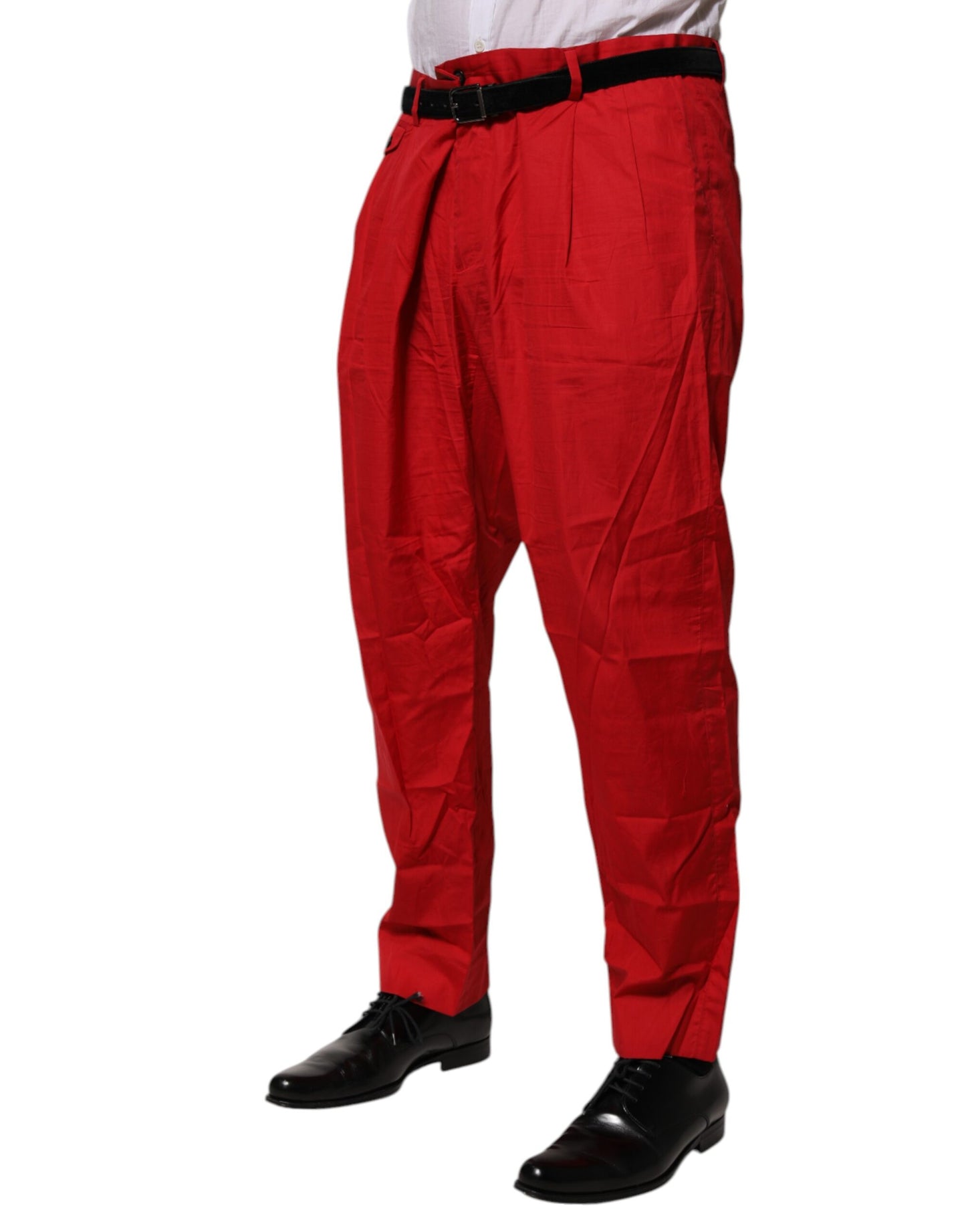 Red Cotton Pleated Men Formal Trouser Pants