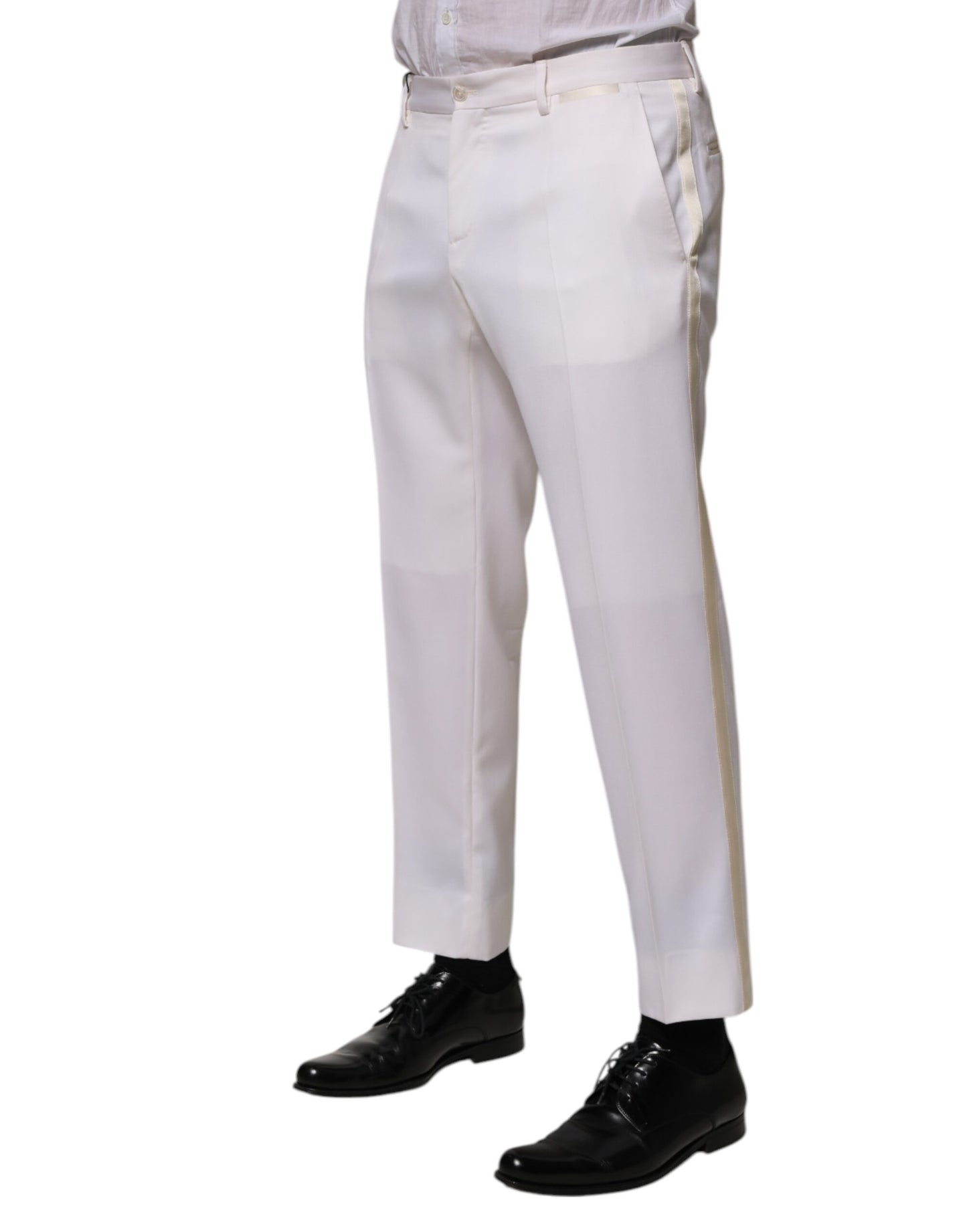 White Polyester Tapered Formal Trouser Pants