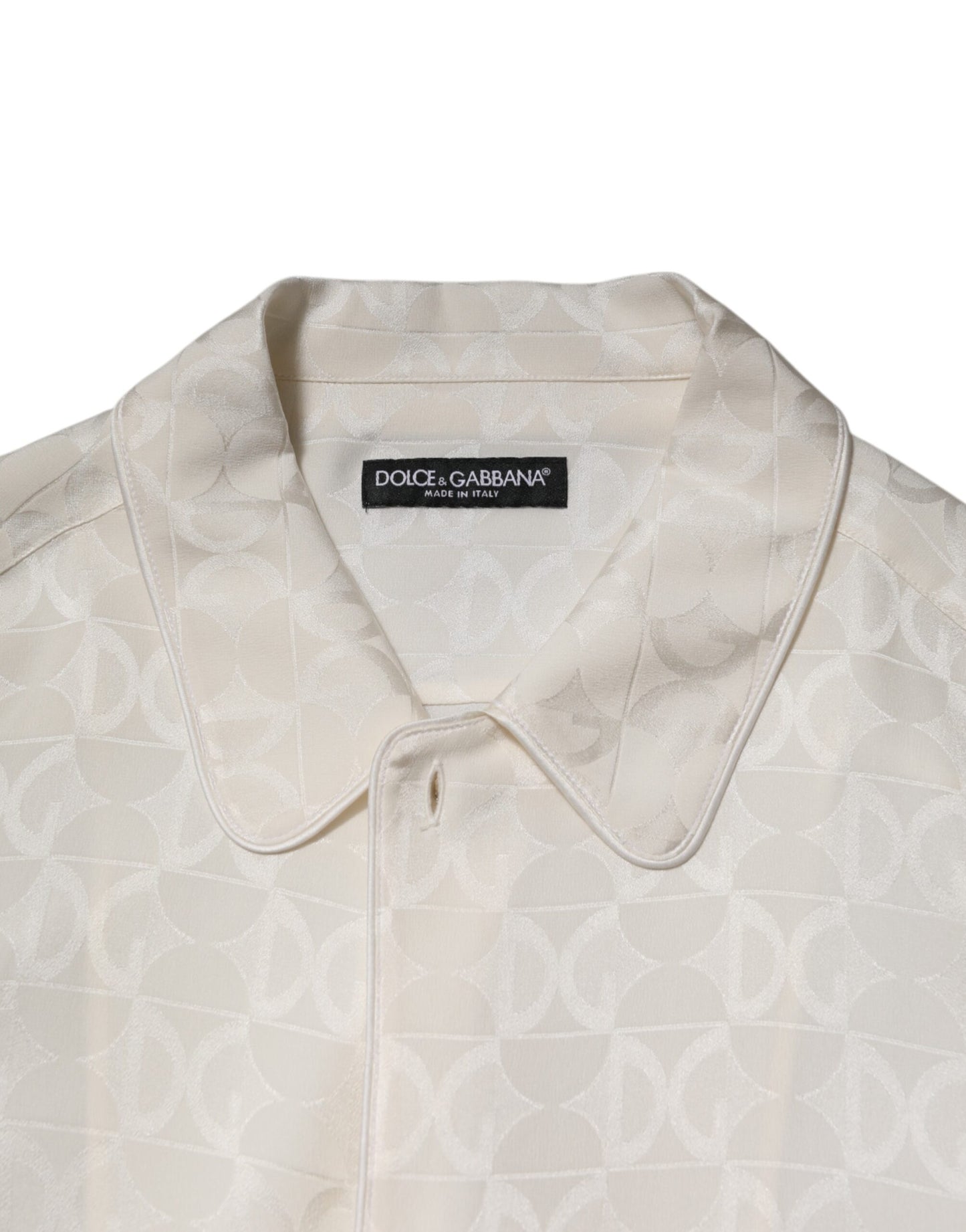 Dolce & Gabbana White Silk DG Logo Print Long Sleeves Shirt