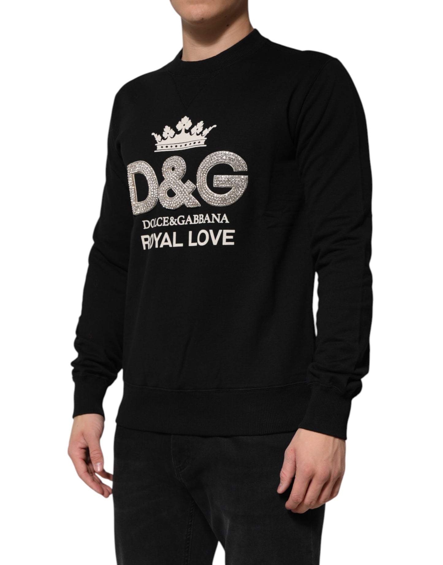 Black Cotton DG Crystal Embellished Sweater