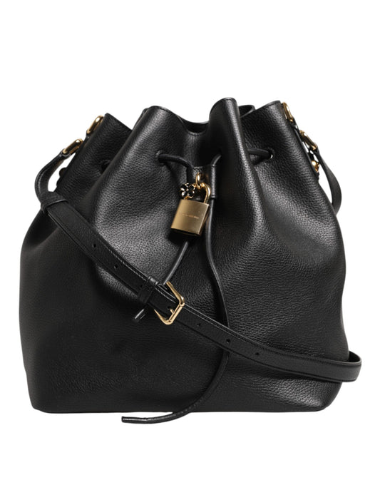 Black Leather Shoulder Crossbody Bucket DOLCE Bag