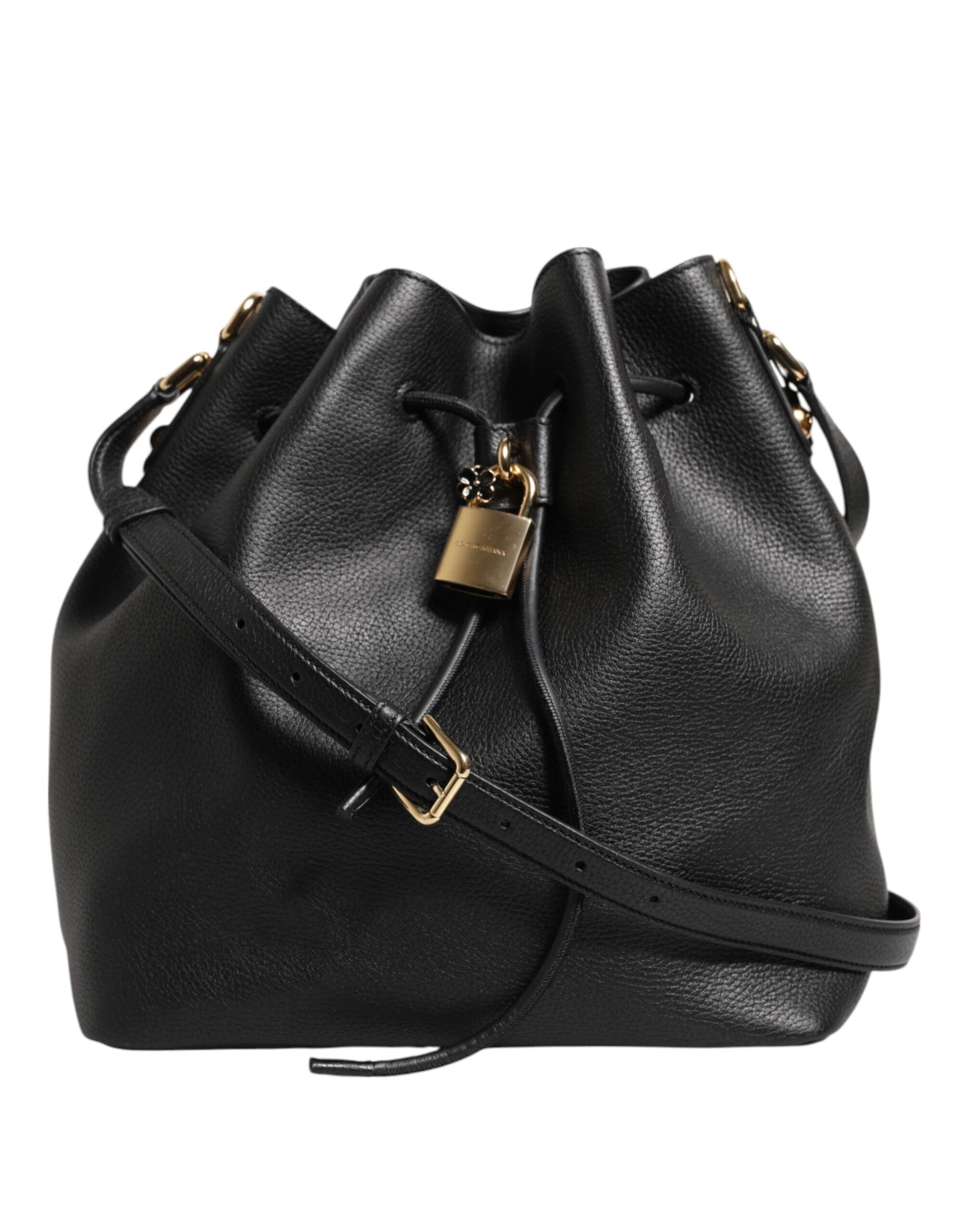 Black Leather Shoulder Crossbody Bucket DOLCE Bag