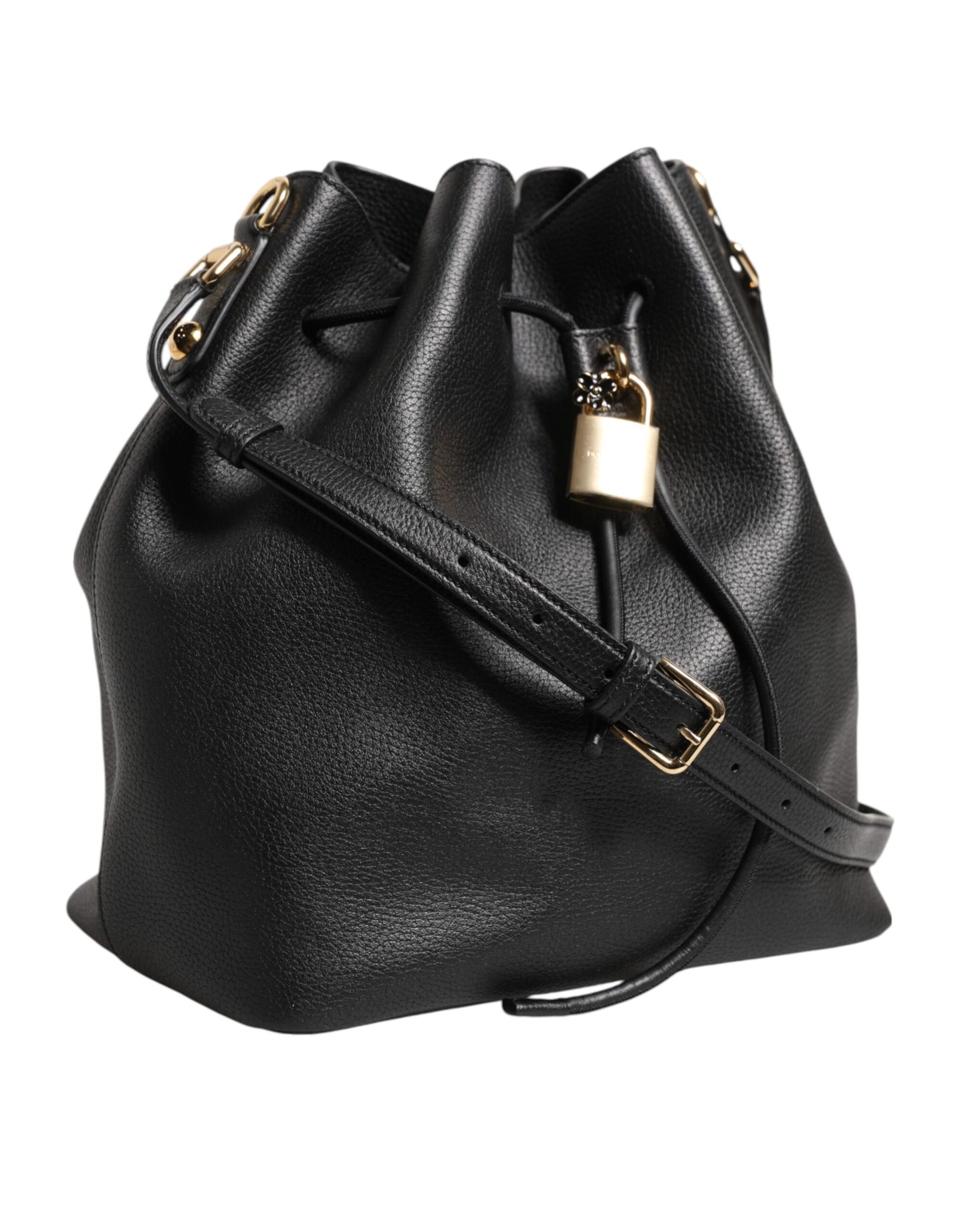 Black Leather Shoulder Crossbody Bucket DOLCE Bag