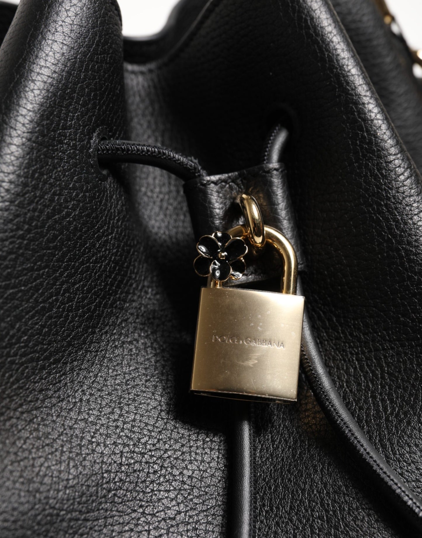 Black Leather Shoulder Crossbody Bucket DOLCE Bag