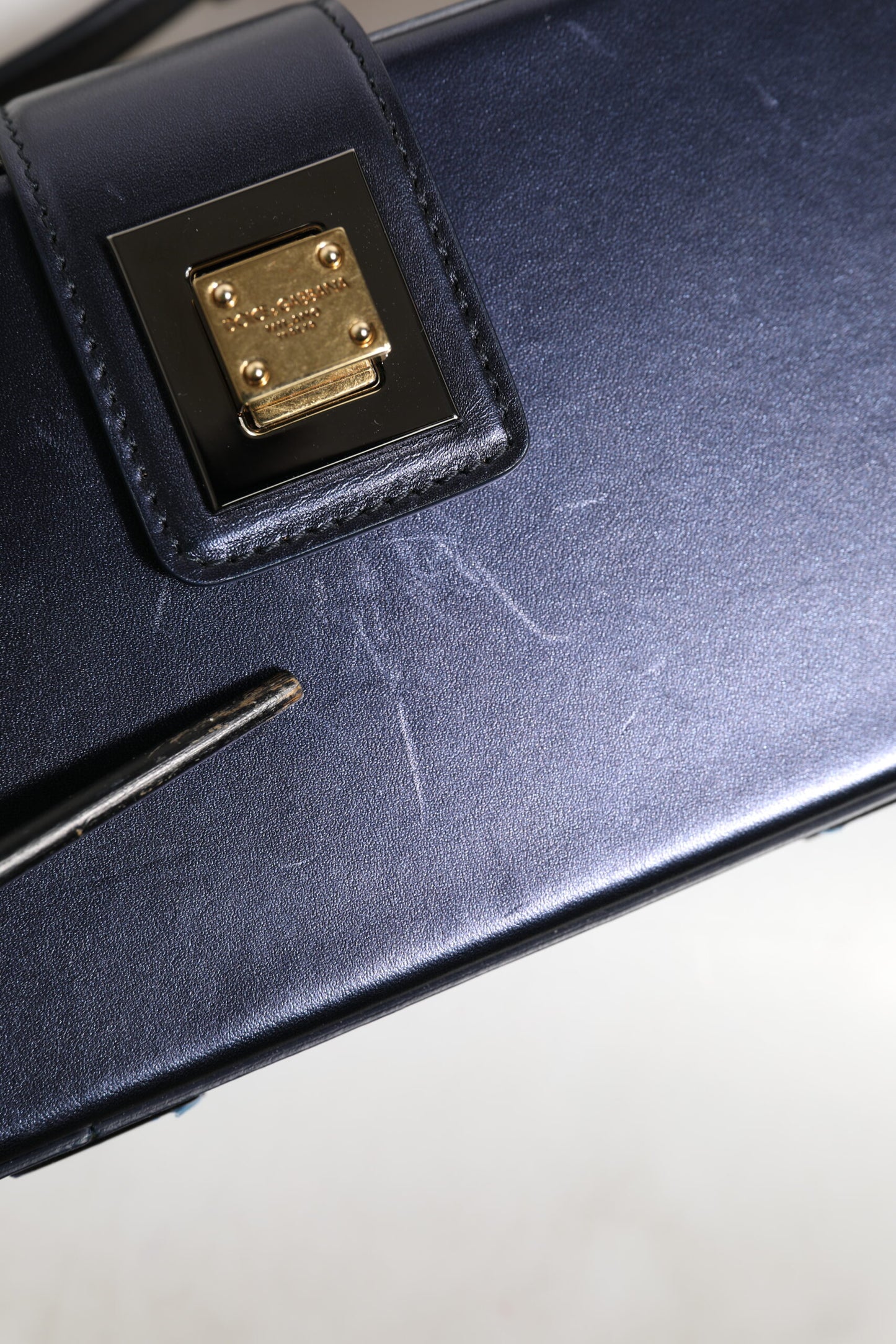 Blue DG BOX Lambskin Leather Crossbody Strap Bag