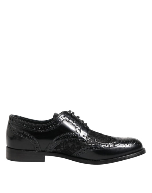 Black Leather Floral Lace Dress Formal  Shoes