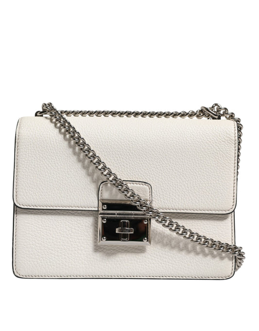 White Rosalia Small Calfskin Chain Shoulder Strap Bag