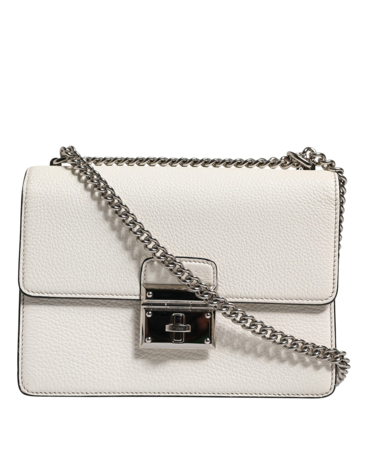 White Rosalia Small Calfskin Chain Shoulder Strap Bag