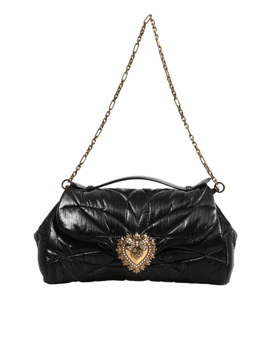 Black Quilted Nylon Devotion Satchel Chain Strap Bag