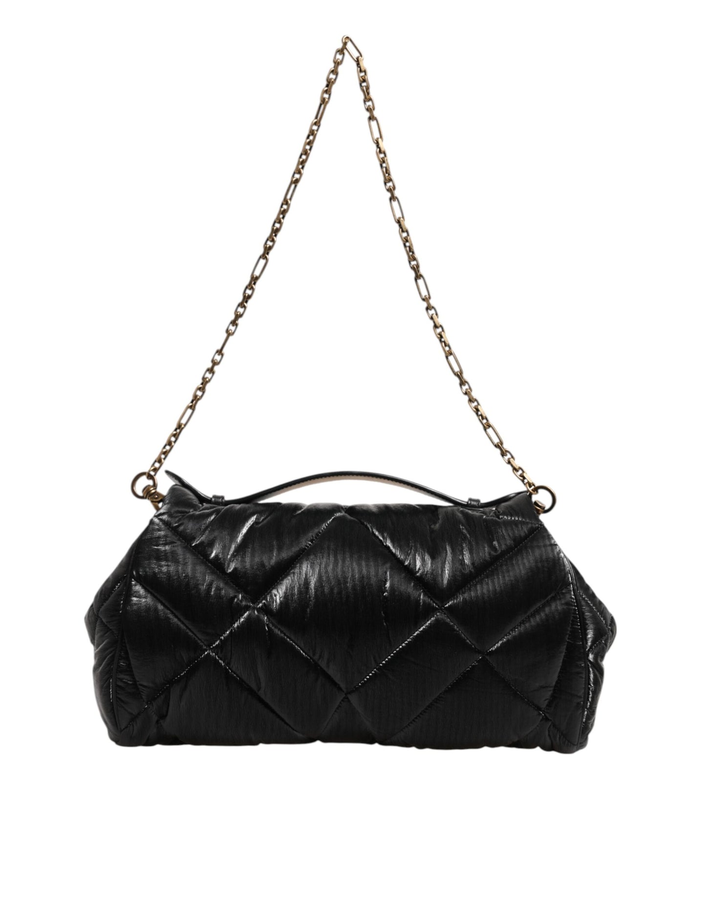 Black Quilted Nylon Devotion Satchel Chain Strap Bag