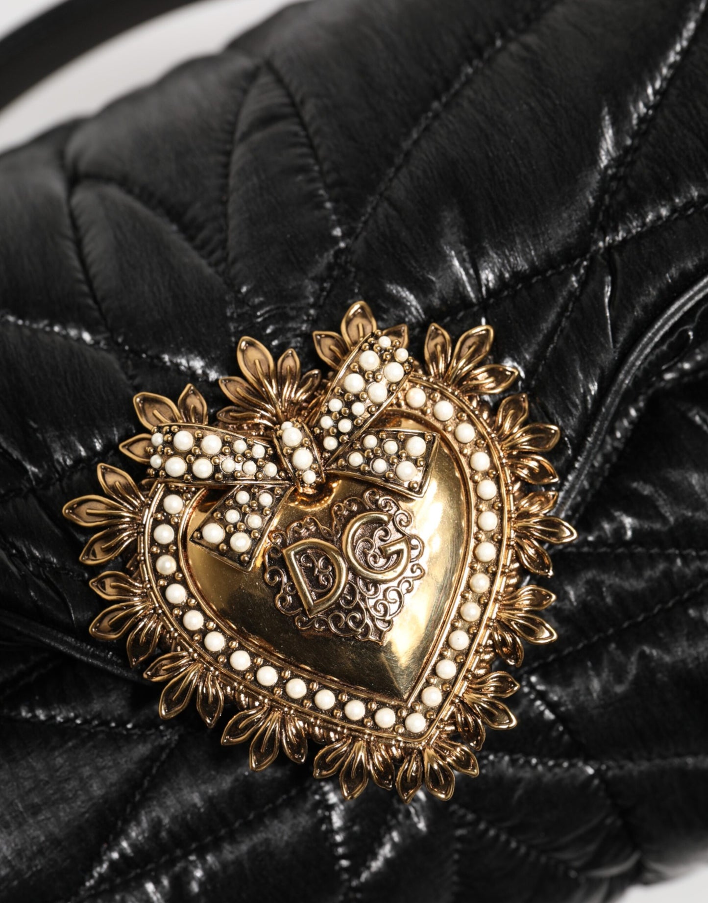 Black Quilted Nylon Devotion Satchel Chain Strap Bag