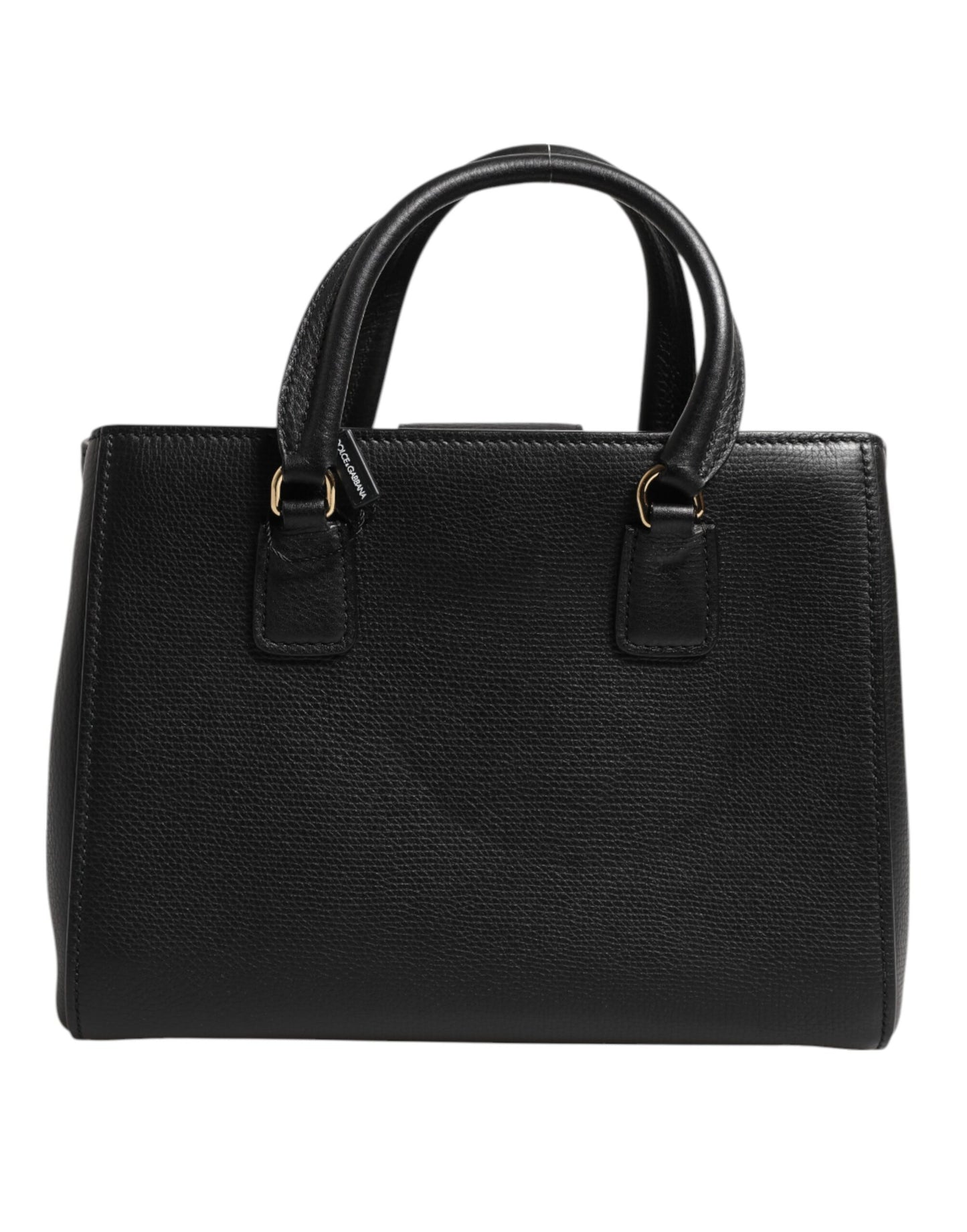 Black Calf Leather Logo Plaque Shoulder Tote Bag