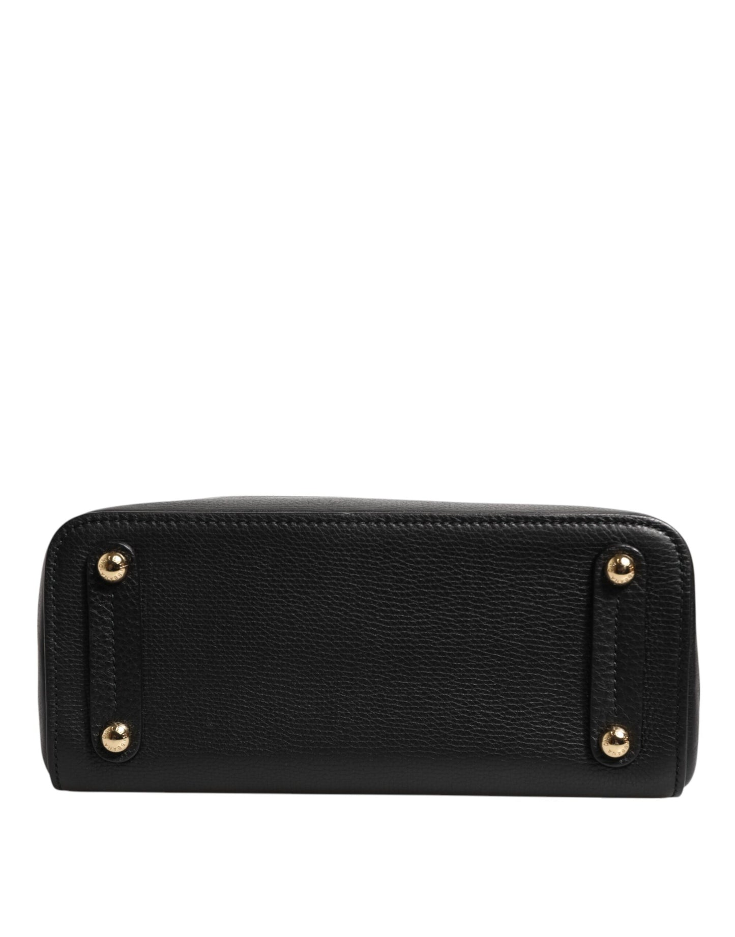 Black Calf Leather Logo Plaque Shoulder Tote Bag