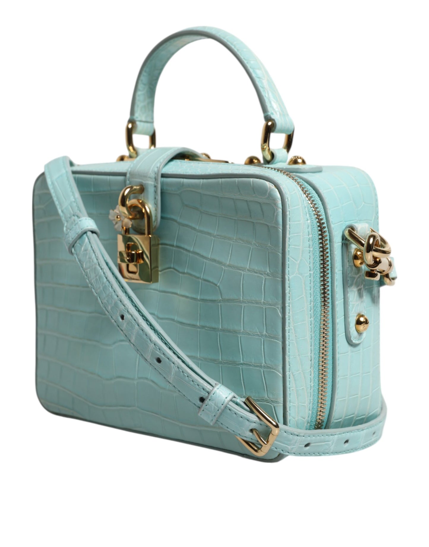Dolce & Gabbana Mint Green Embossed Leather Padlock Shoulder Bag