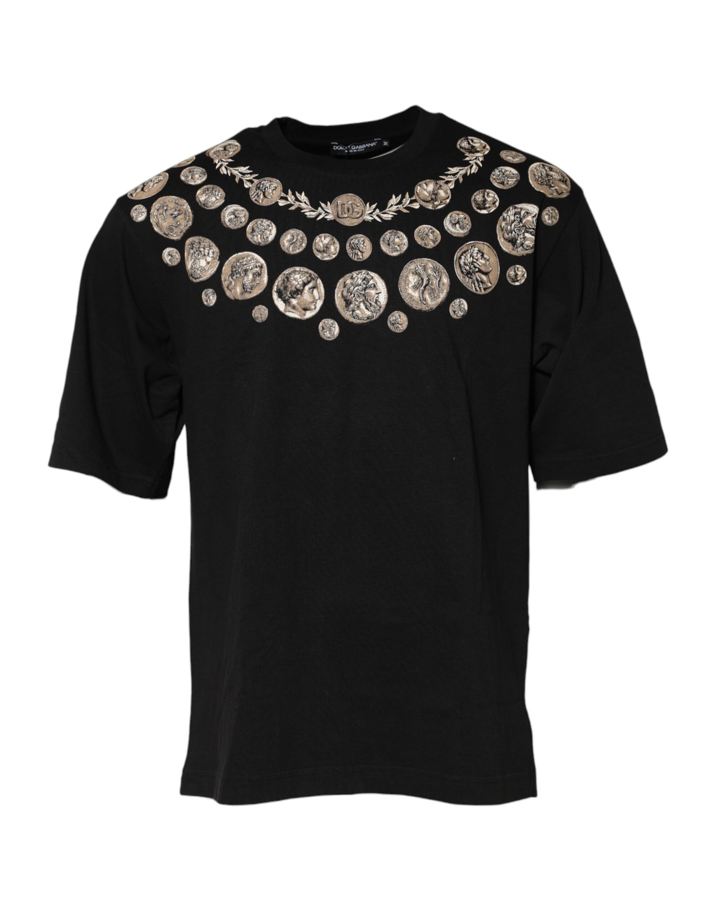 Dolce & Gabbana Black Coin Print Cotton Crew Neck T-shirt