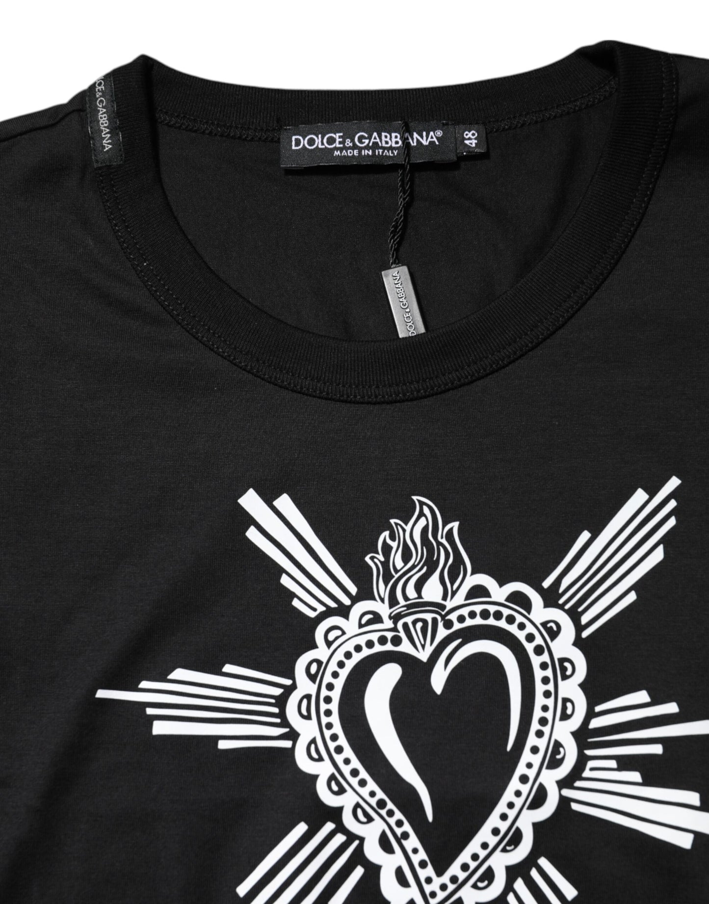 Dolce & Gabbana Black Sacred Heart Cotton Crew Neck T-shirt