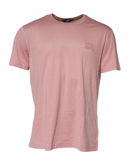 Pink Logo Plaque Cotton Crew Neck T-shirt
