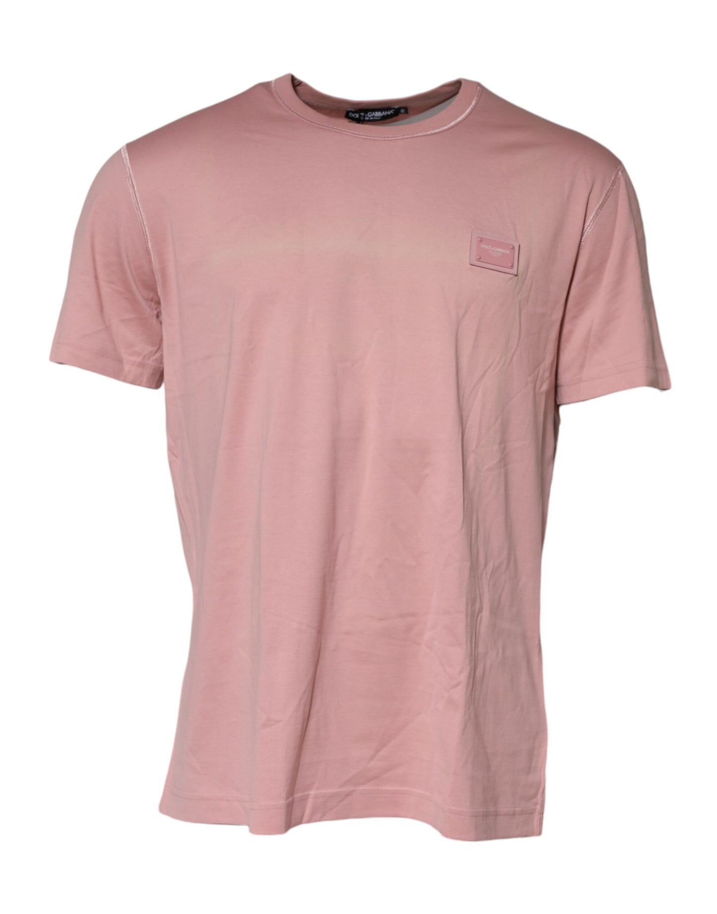 Pink Logo Plaque Cotton Crew Neck T-shirt