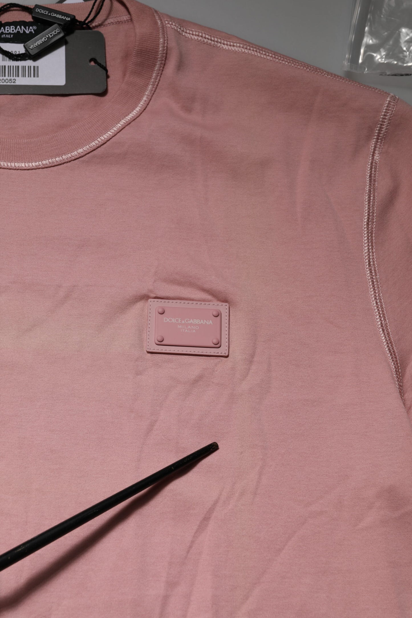 Pink Logo Plaque Cotton Crew Neck T-shirt