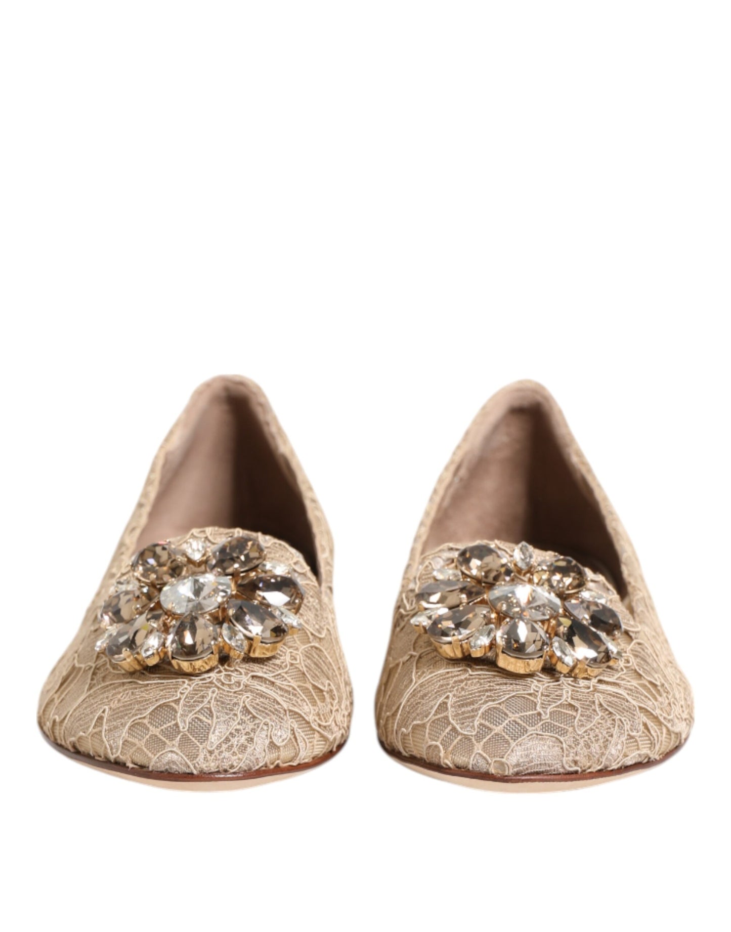 Ivory Taormina Lace Crystals Flats Shoes