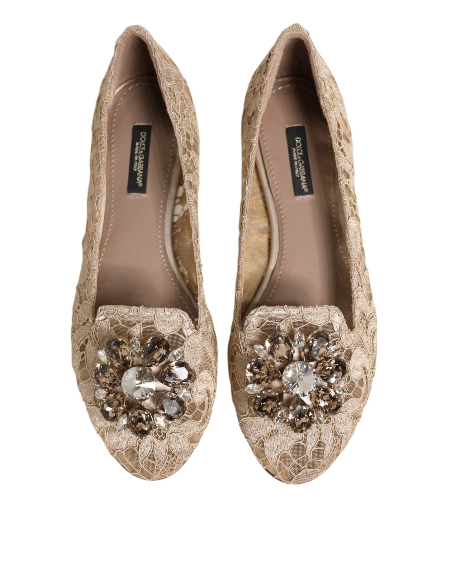 Ivory Taormina Lace Crystals Flats Shoes