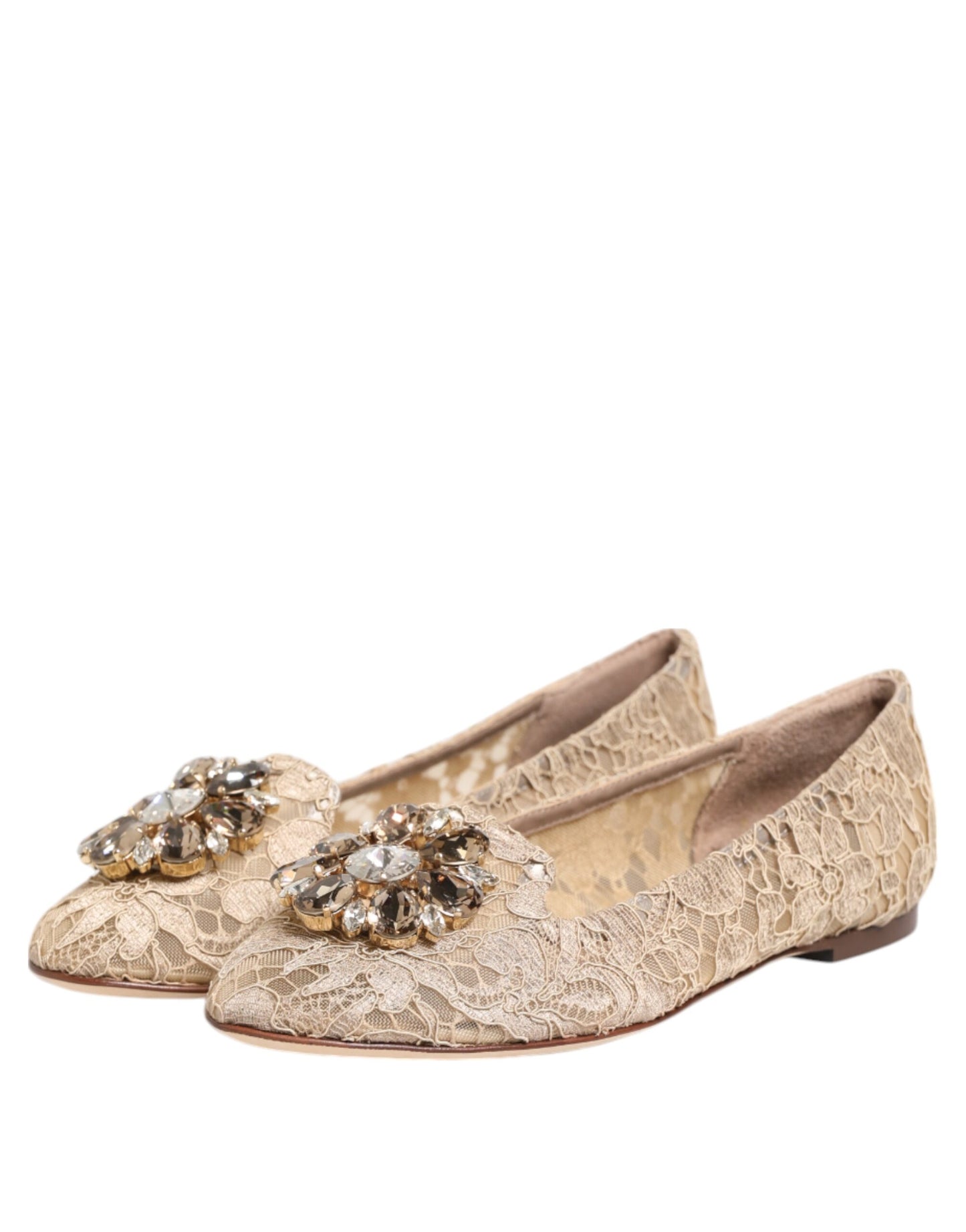 Ivory Taormina Lace Crystals Flats Shoes