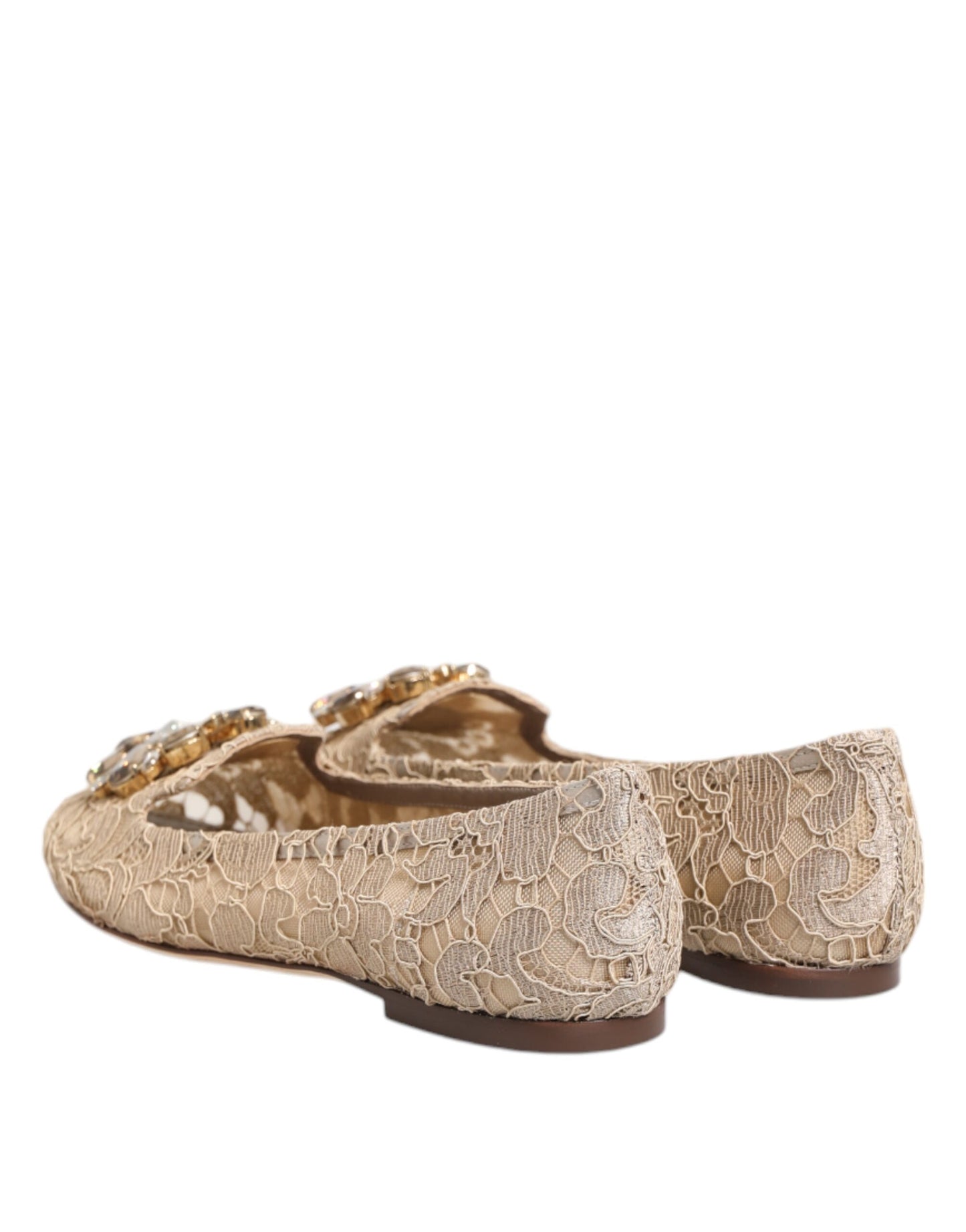Ivory Taormina Lace Crystals Flats Shoes