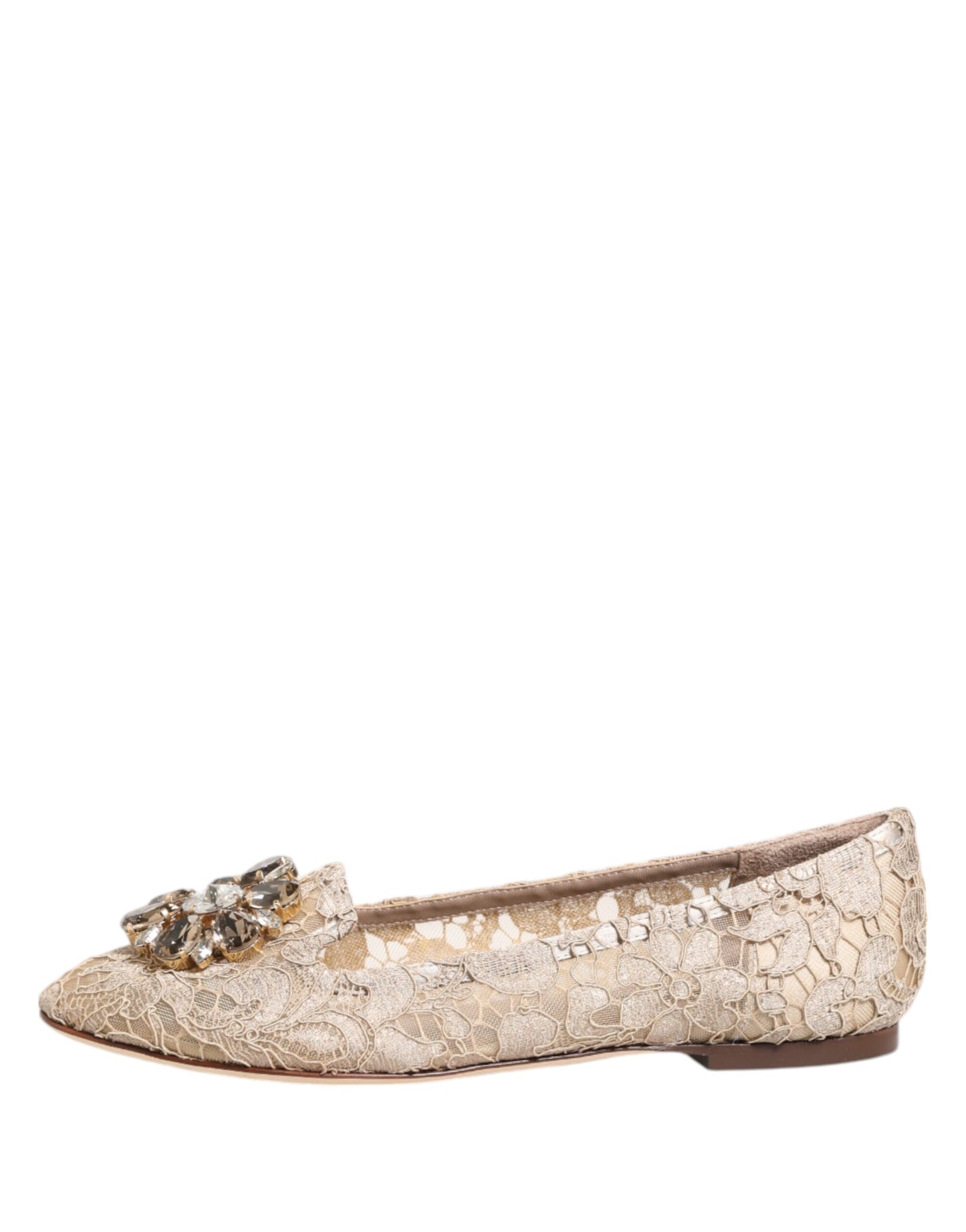 Ivory Taormina Lace Crystals Flats Shoes