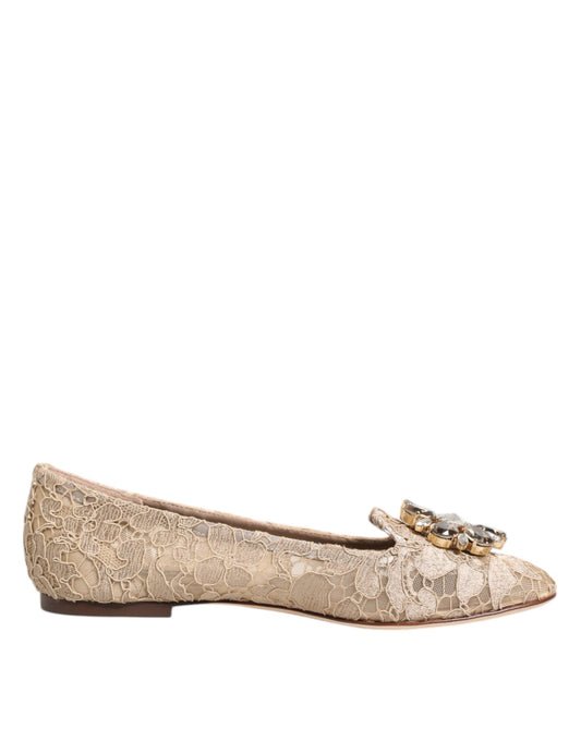 Ivory Taormina Lace Crystals Flats Shoes