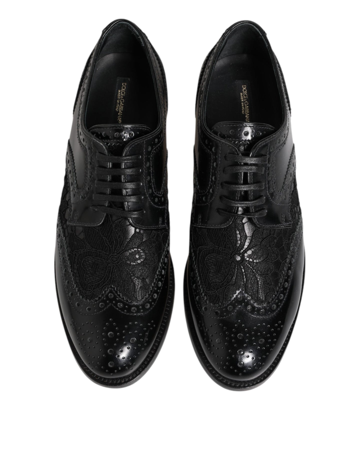 Dolce & Gabbana Black Leather Floral Lace Dress Formal Shoes