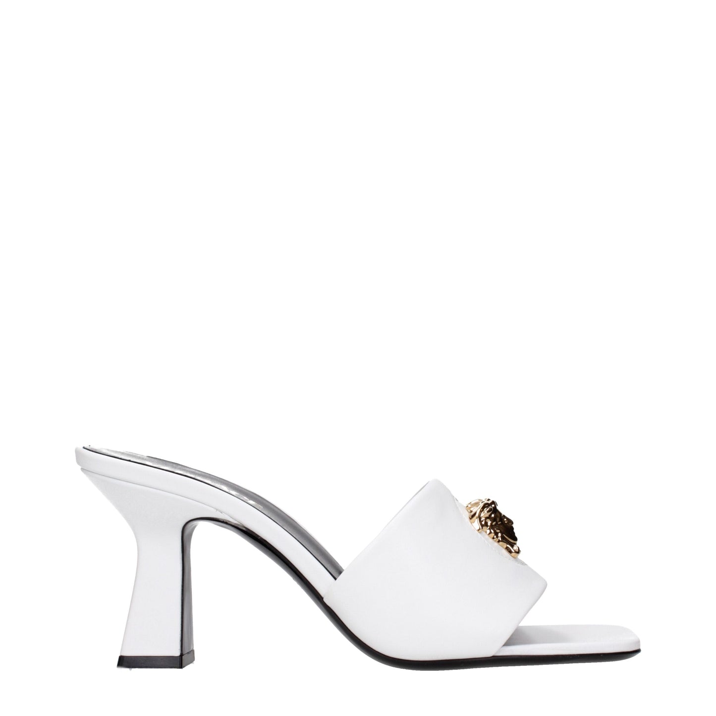 White Leather Stiletto Heels Sandals