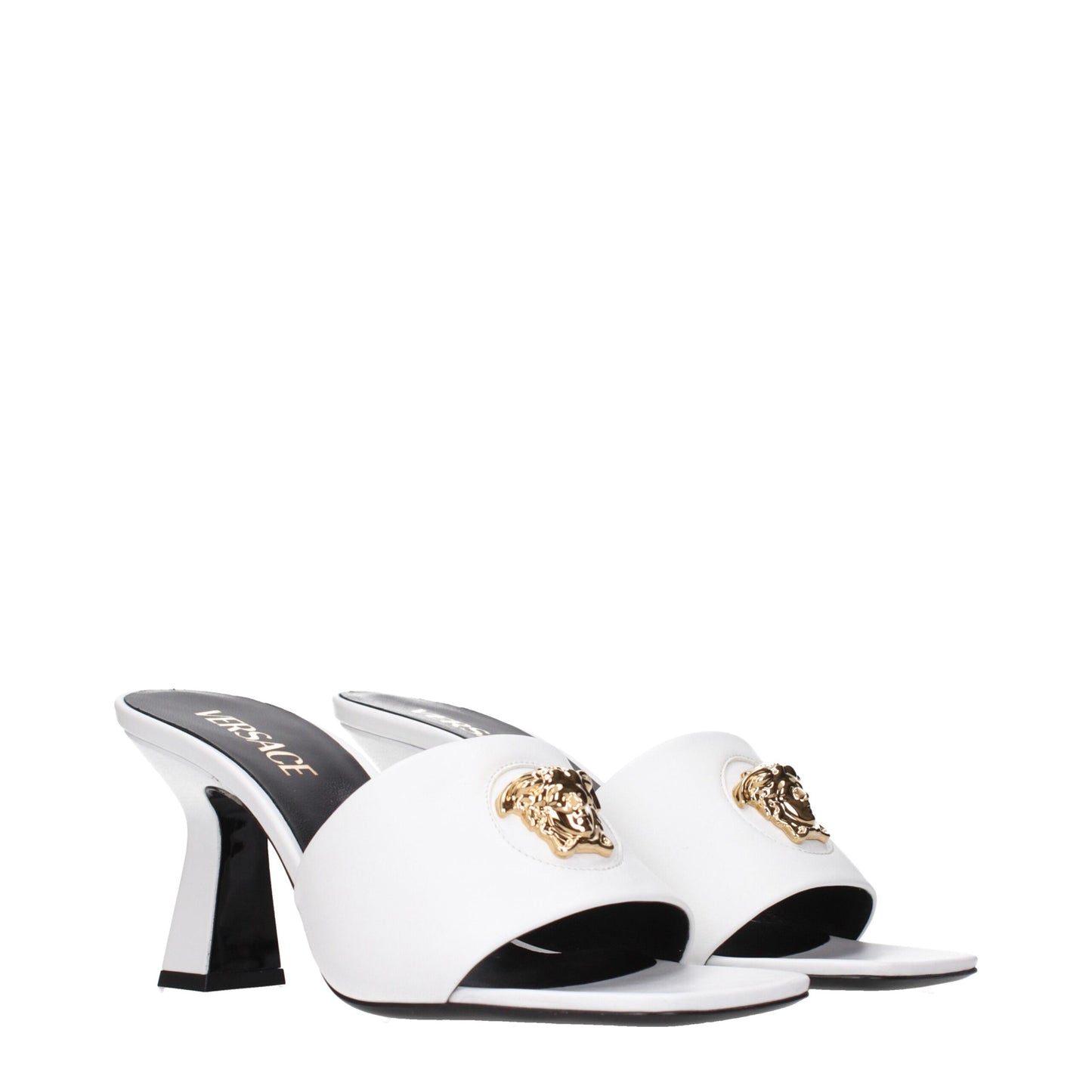 White Leather Stiletto Heels Sandals