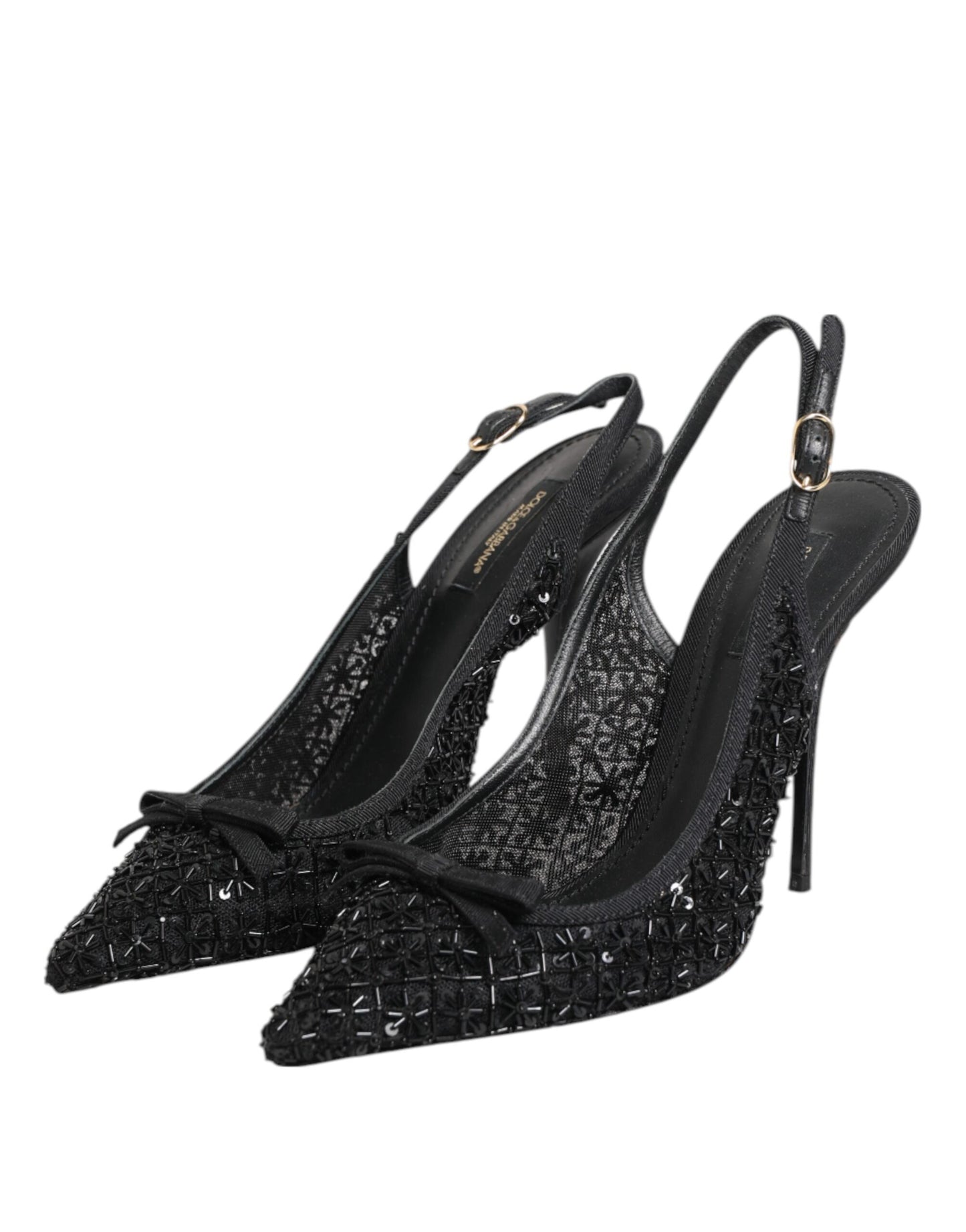 Dolce & Gabbana Black Tulle Ricamo Heels Slingbacks Shoes