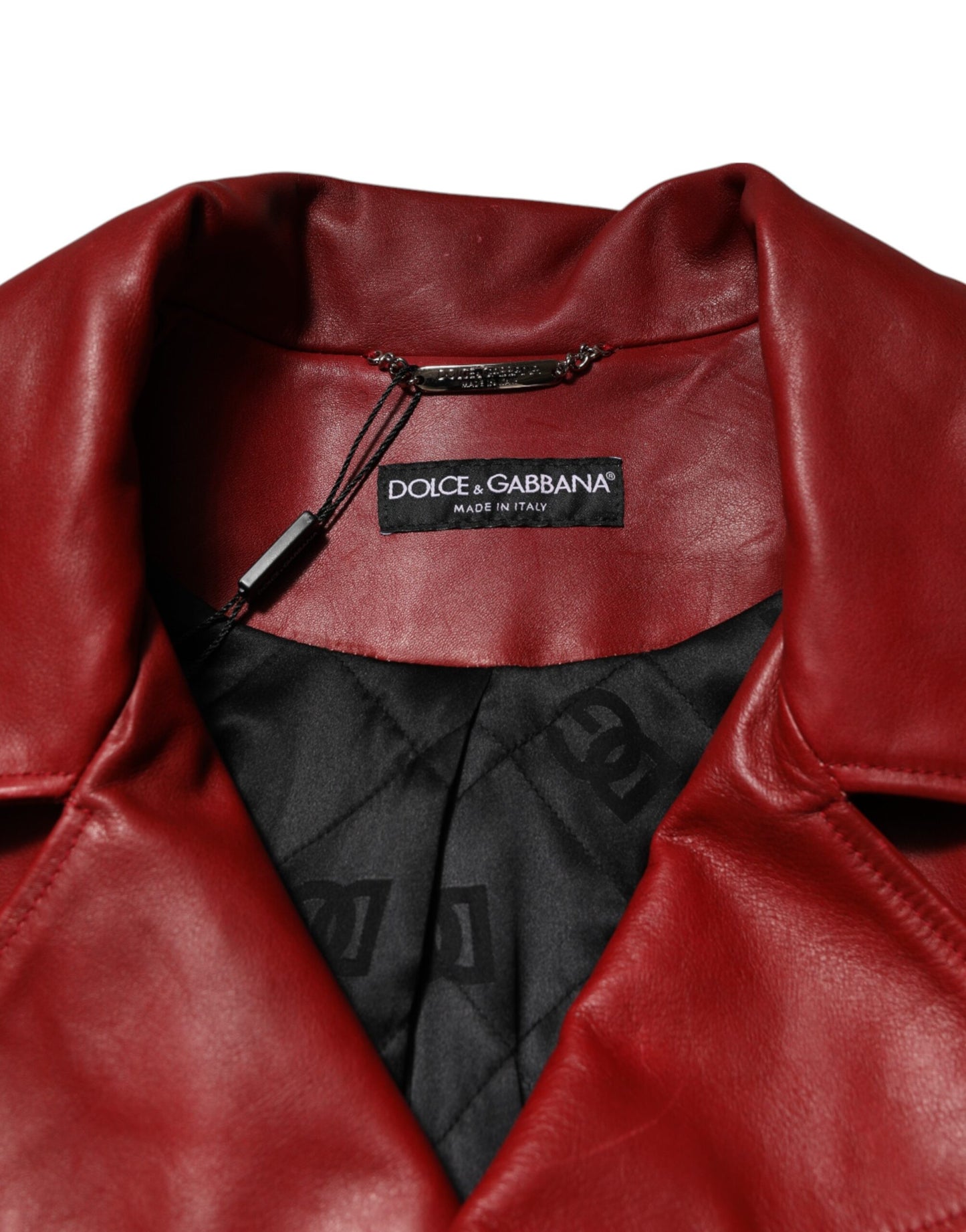 Red Leather Belted Full Zip Trench Coat Jacket