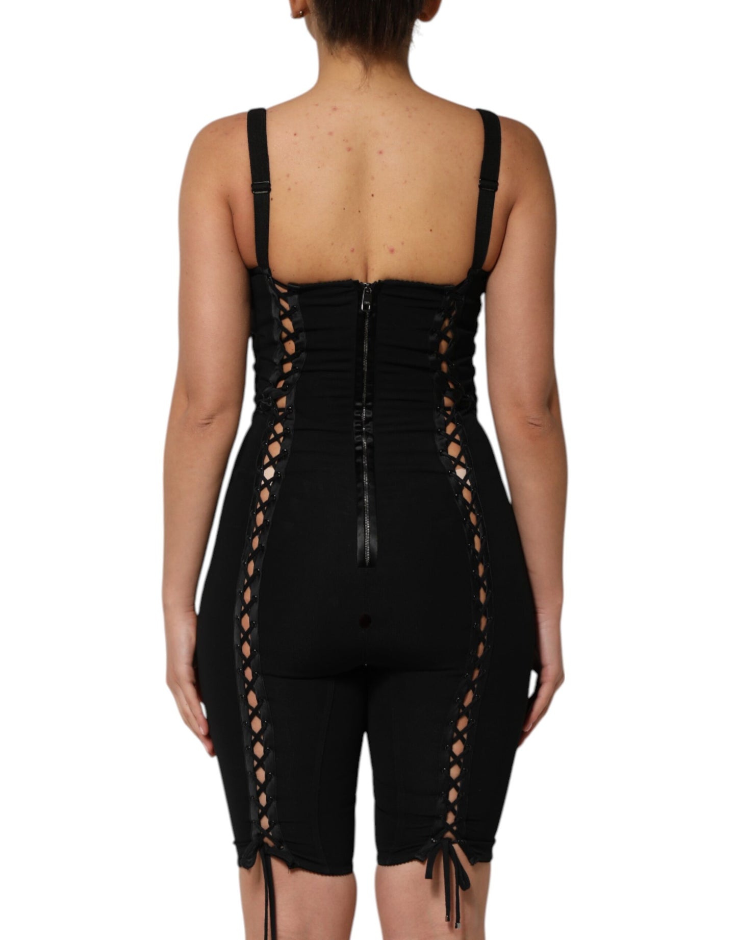 Black Corset Lace Bodycon Jumpsuit Mini Dress